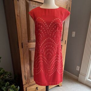 Ivy & Blu Red Salmon Polka Dot Shift Dress Cut-Out Back Lined 4